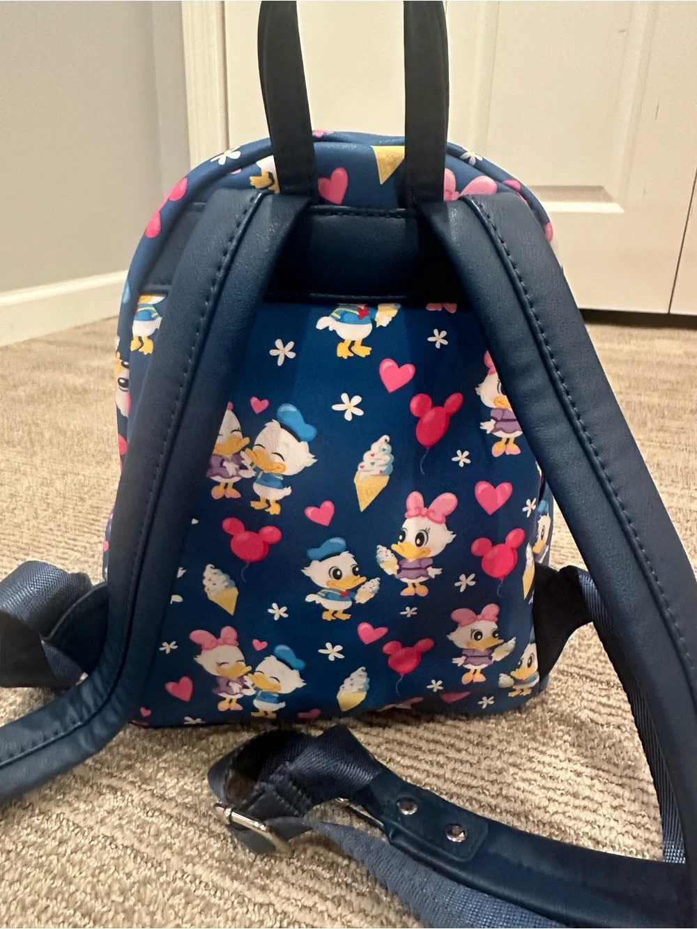 Disney Parks Loungefly Donald Daisy Ice Cream Mini Backpack Mickey Balloon Print